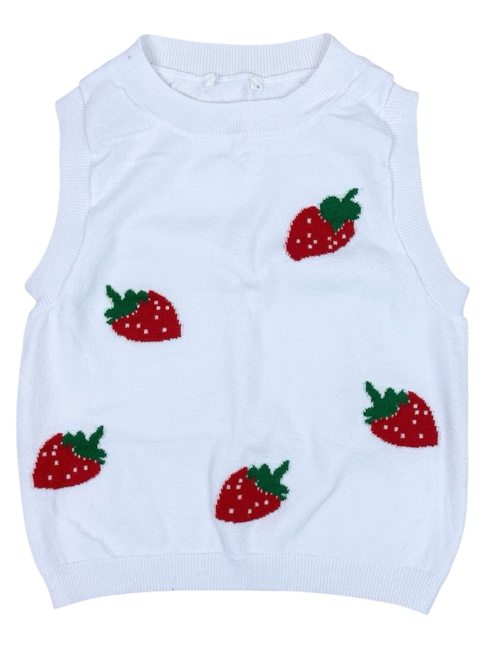 Full Tilt White Knit Sweater Vest Tank Top with Red Strawberries